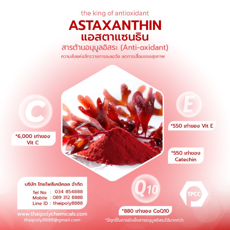 แอสตาแซนธิน, สารสกัดสาหร่ายแดง, ฮีมาโตคอคคัส, พลูวิเอลิส, Astaxanthin, Red Algae Extract